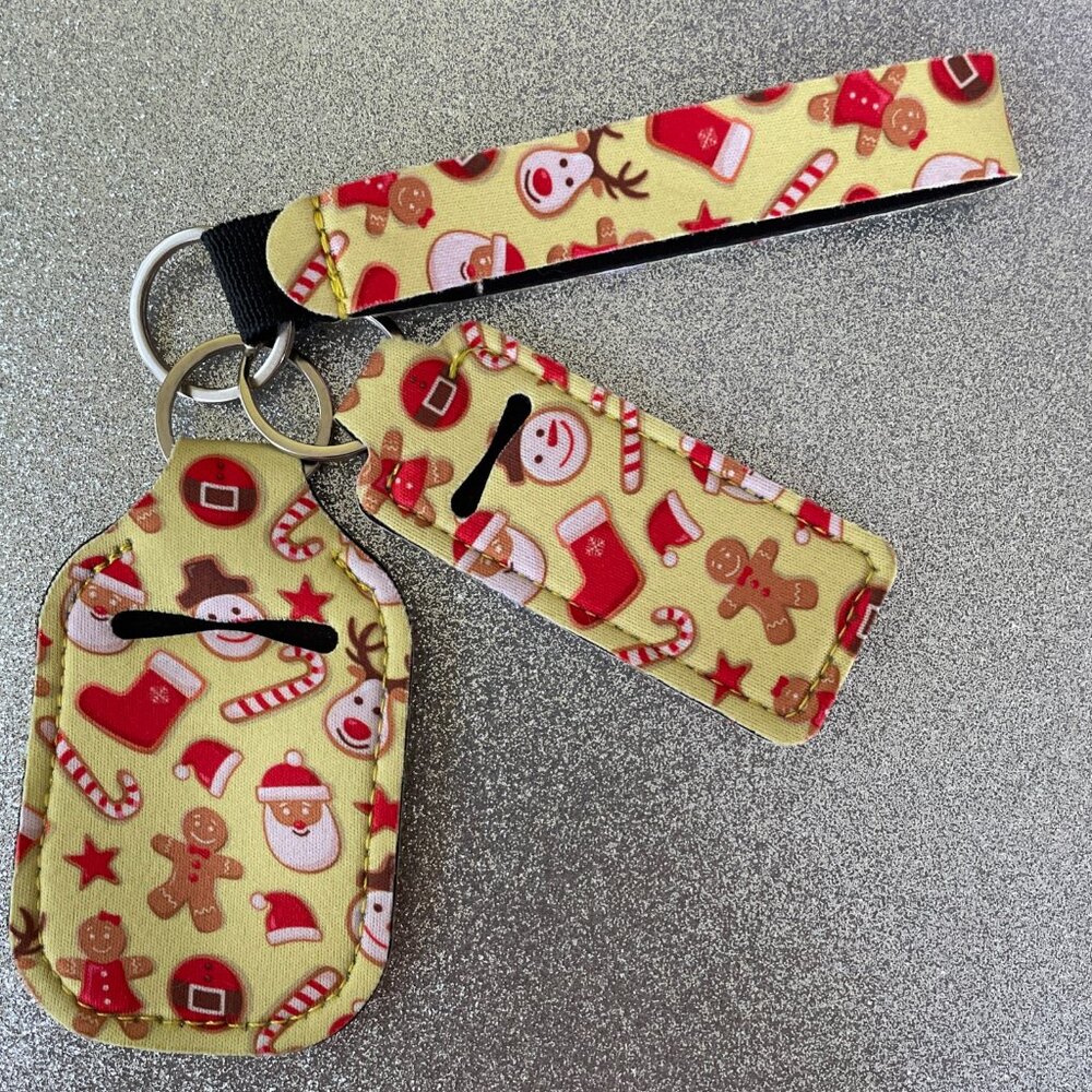 NWOT 3 Piece Neoprene Wristlet, Sanitizer and Lip Balm Holder Keychain Set - Picture 1 of 1
